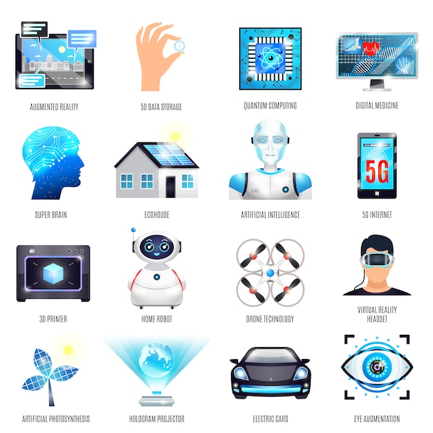 Free vector technologies of future icons set