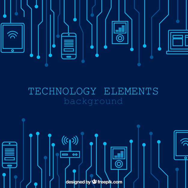 무료 벡터 플랫 스타일의 장치가있는 기술 배경