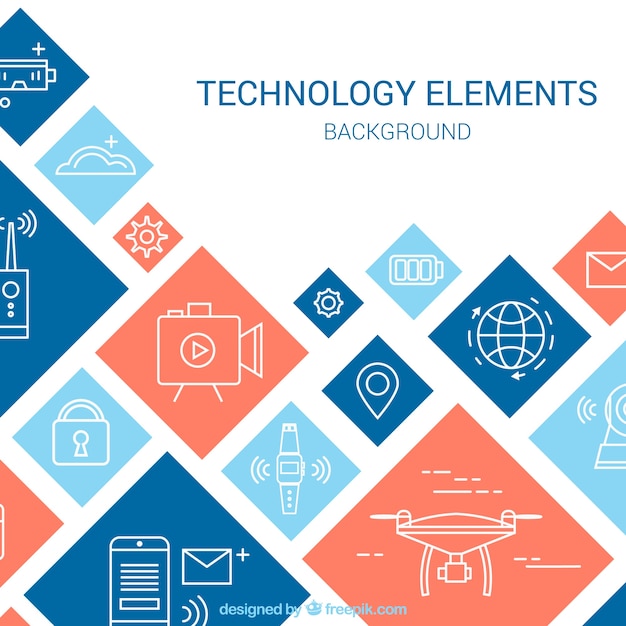 무료 벡터 플랫 스타일의 장치가있는 기술 배경