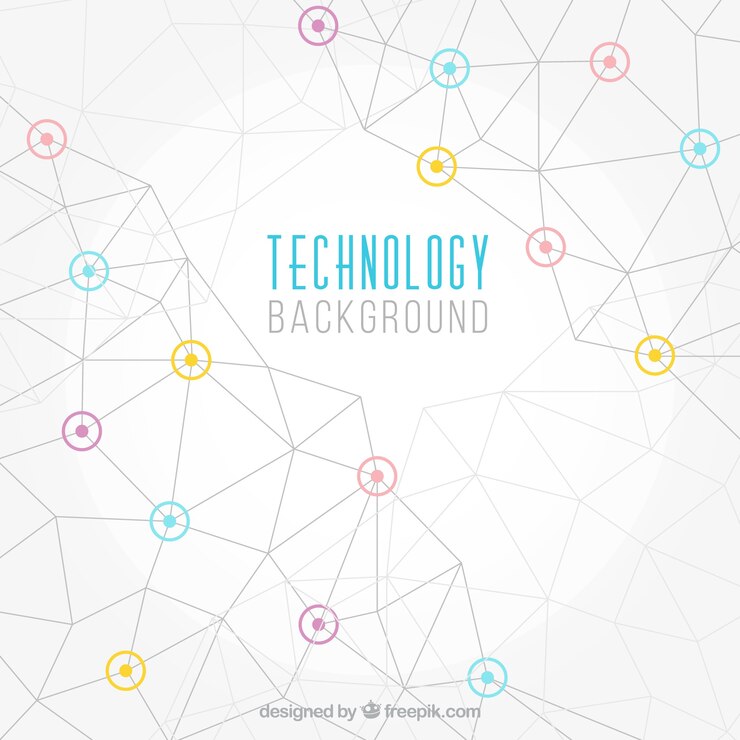 Free Vector technology background with geometric lines and colored details