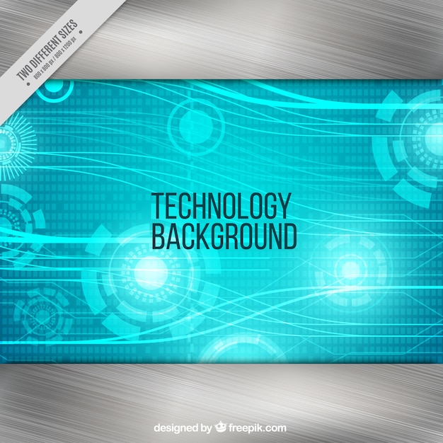 Free vector technology background with wavy lines and shiny shapes