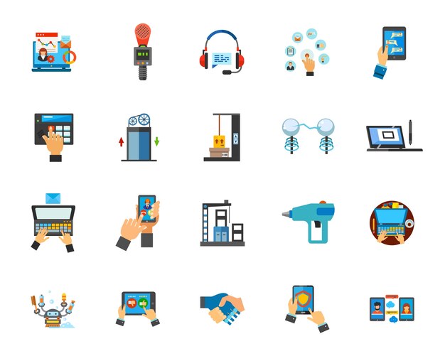 Technology in business icon set