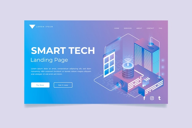 Free vector technology concept landing page with gradient