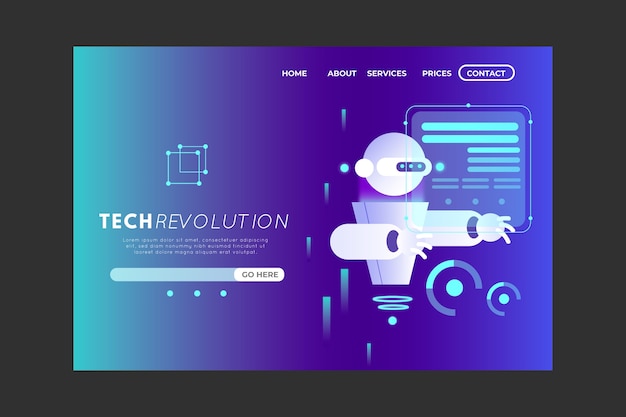 Technology concept landing page with gradient