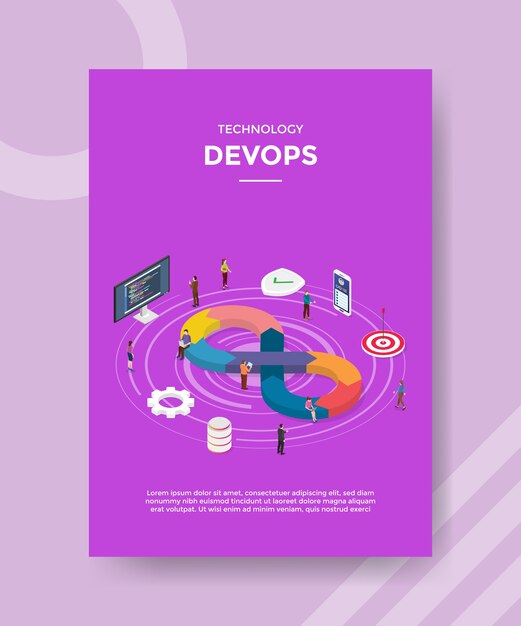 Технология DevOps люди, стоящие вокруг компьютера значок последовательности работы