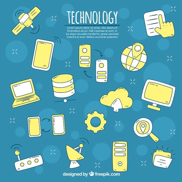Free Vector technology elements background in hand drawn style