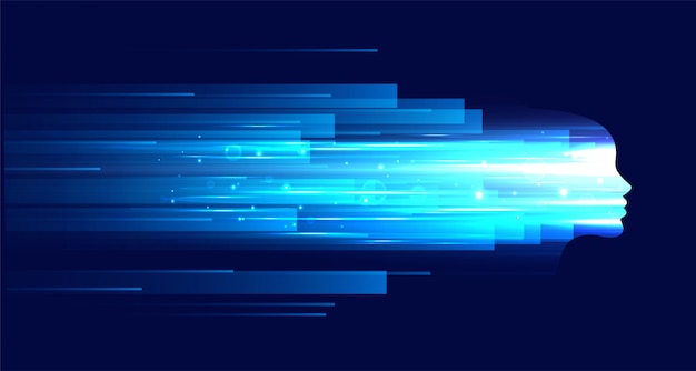 Бесплатное векторное изображение Технология лица фигура с голубыми полосами света