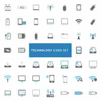 無料ベクター ブラックとブルーテクノロジーアイコンが設定します