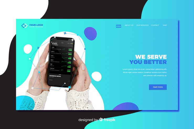 Free Vector technology landing page template with photo
