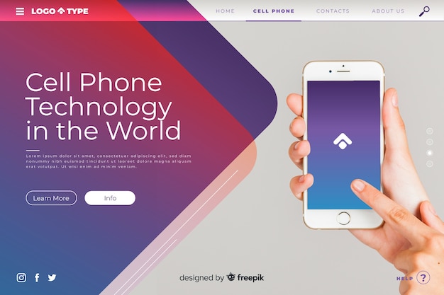 Vettore gratuito modello di pagina di destinazione di tecnologia con foto