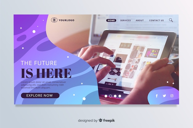 Technology landing page with fluid shapes