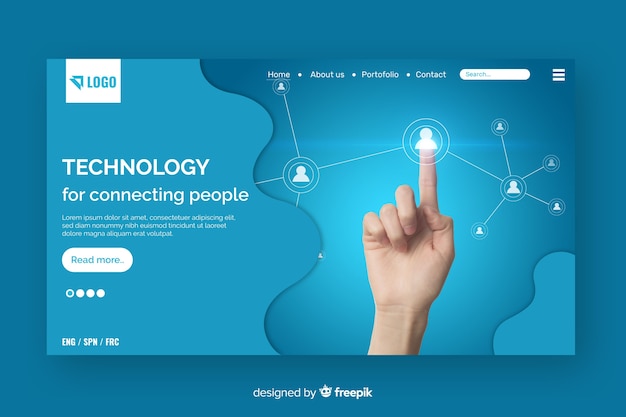 Vettore gratuito pagina di destinazione della tecnologia con foto
