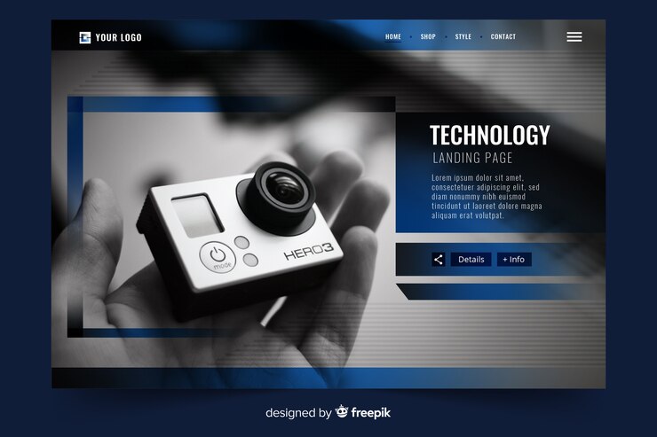 Free Vector technology landing page with photo
