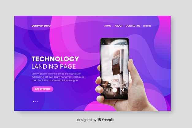 Free vector technology landing page with photo