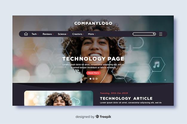 Technology landing page with photo