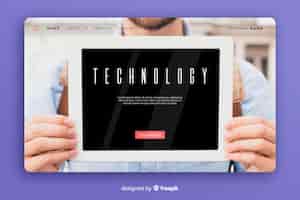Free vector technology landing page with photo