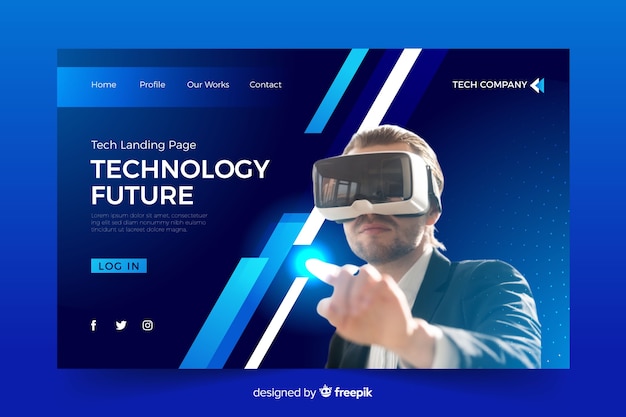Technology landing page with vr glasses