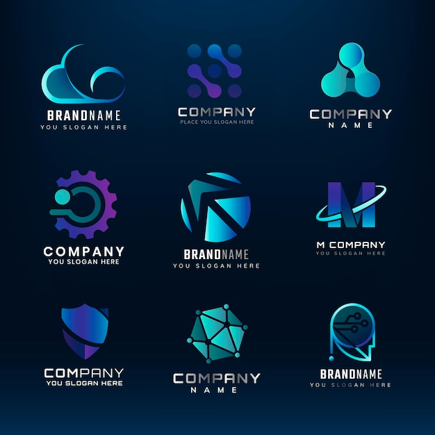 Free vector technology logo, modern business branding for digital company and startup vector set