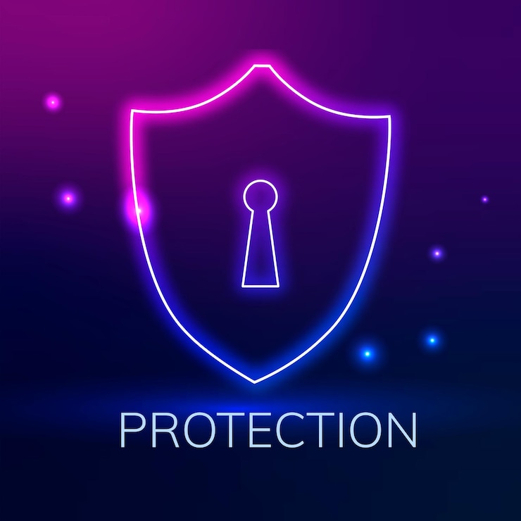 Free Vector technology logo with shield lock icon in purple tone
