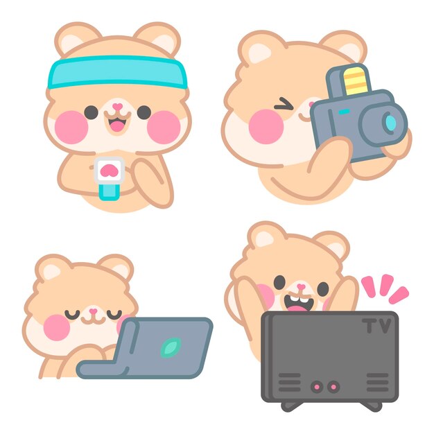 Technology stickers collection with kimchi the hamster