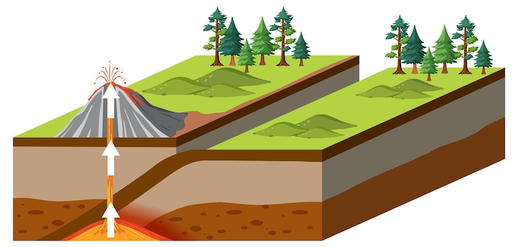 Free Vector tectonic plate and volcanic mountain