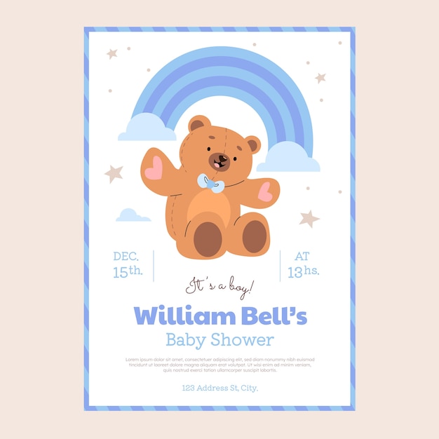 Free vector teddy bear baby shower invitation template