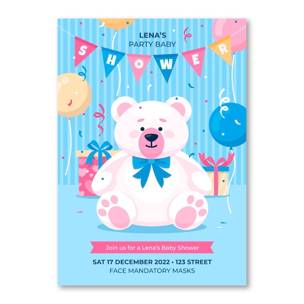 Free vector teddy bear baby shower invitation template