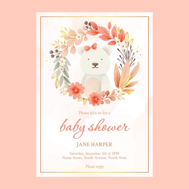 Teddy bear baby shower invitation template