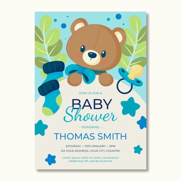 Teddy bear baby shower invitation template