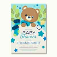 Free vector teddy bear baby shower invitation template