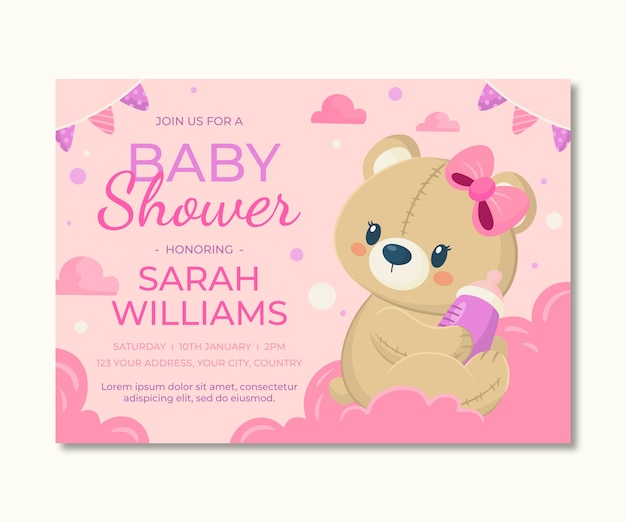 Free vector teddy bear baby shower invitation template