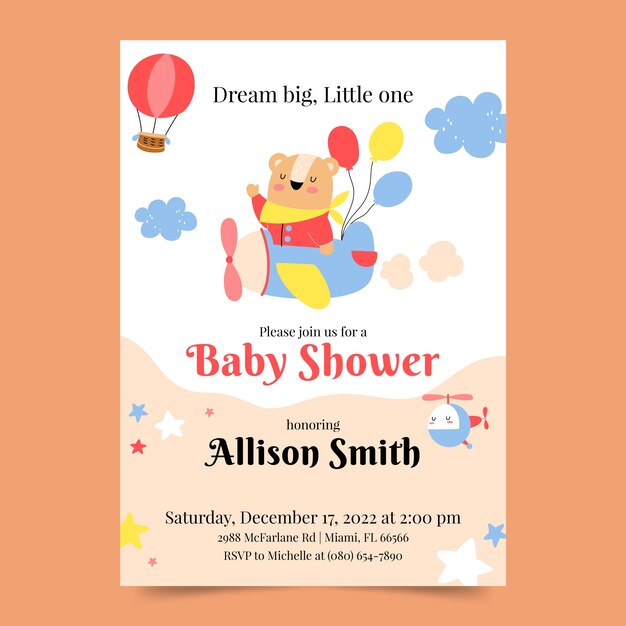 Free vector teddy bear baby shower invitation template