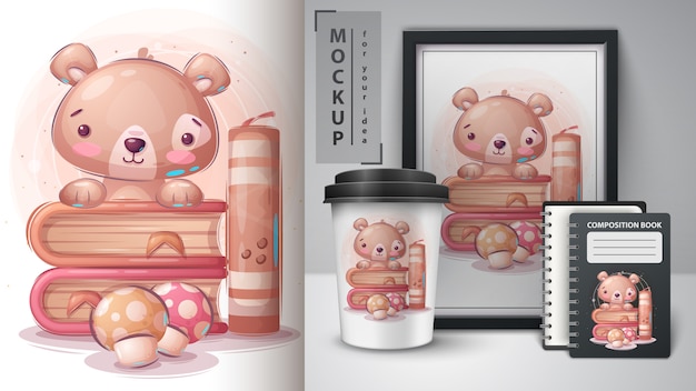 Teddy bear read book poster and merchandising