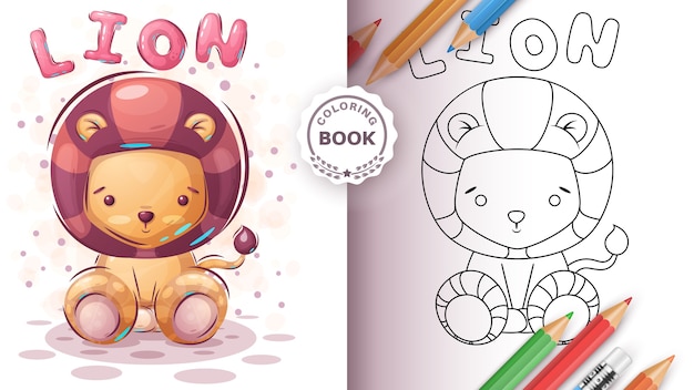 Teddy lion - coloring book for kid and children