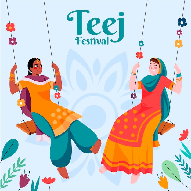 Free vector teej festival illustration