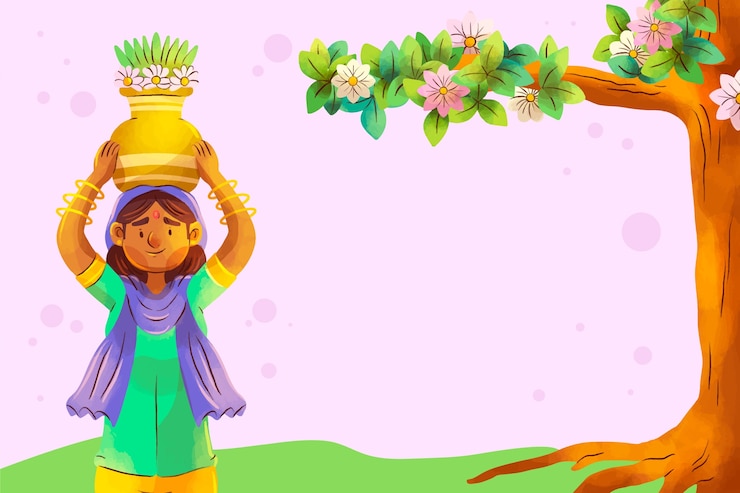मुफ़्त वेक्टर teej watercolor background with woman carrying jug on her head