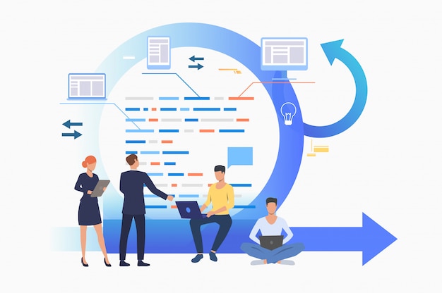 Vettore gratuito discutendo del progetto al bordo di kanban