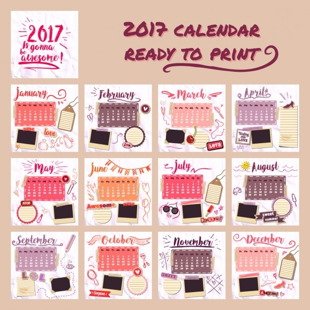 Free vector teen calendar 2017