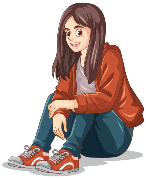 Женщина-подросток сидит на полу