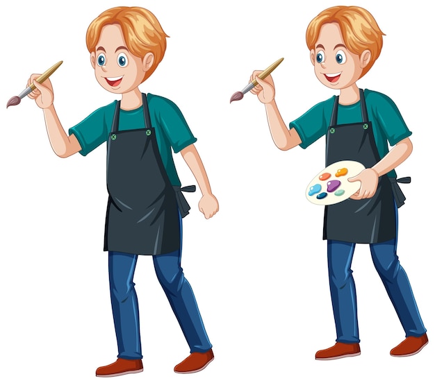 Free vector teenage boy holding color brush and palette