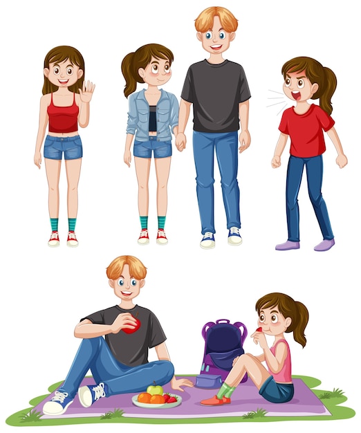 Vettore gratuito personaggio dei cartoni animati di amicizia adolescente