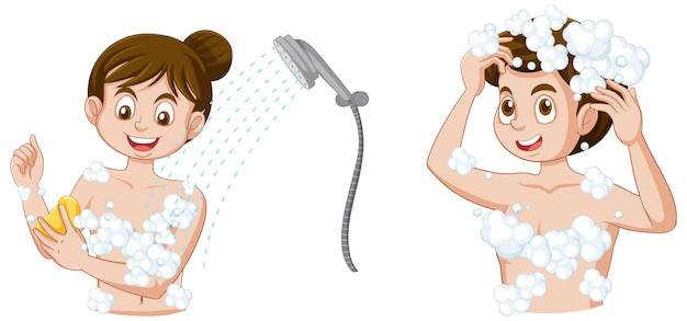 Free vector teenage girl washing her hair