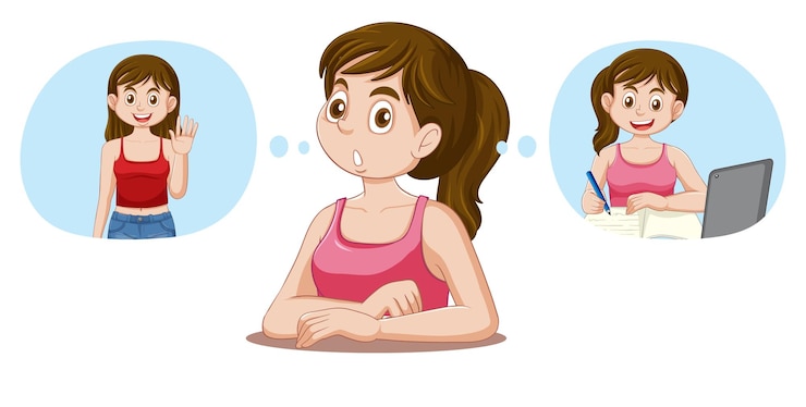 Free Vector teenage girl with thinking bubble