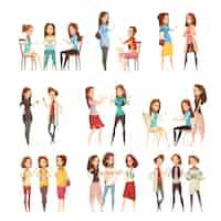 Free vector teenage girls groups cartoon icons