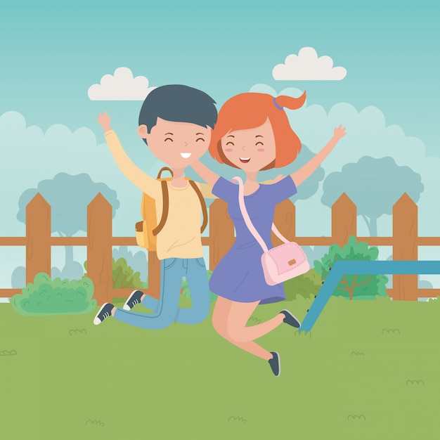 Teenager boy and girl cartoon 