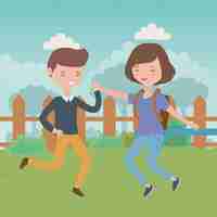 Free vector teenager boy and girl cartoon