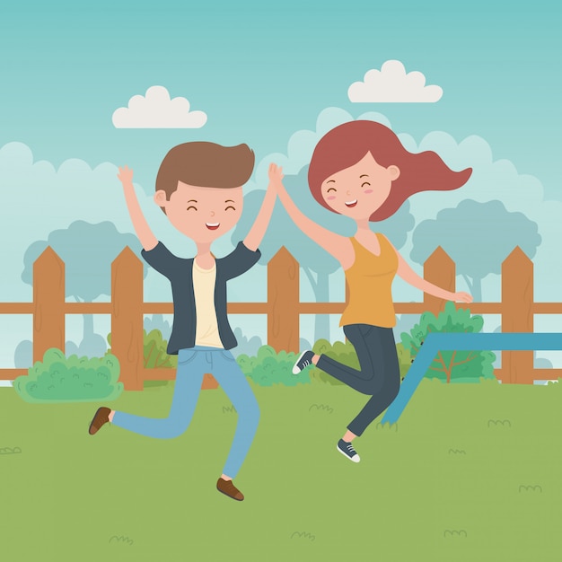 Free vector teenager boy and girl cartoon