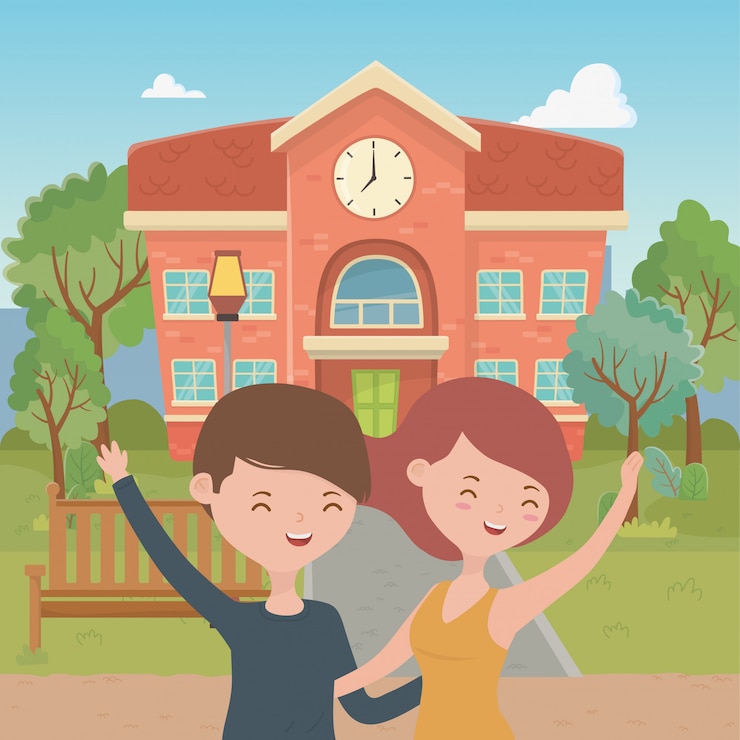 Free Vector teenager boy and girl cartoon 