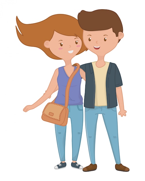 Teenager boy and girl cartoon