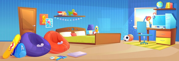 Free vector teenager boy room interior design banner.